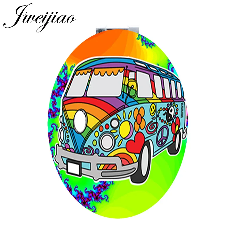 

JWEIJIAO Cartoon cars mean peace Mini Tools Accessories Mirrors Oval small mirror for makeup For Womens birthday gift CT105