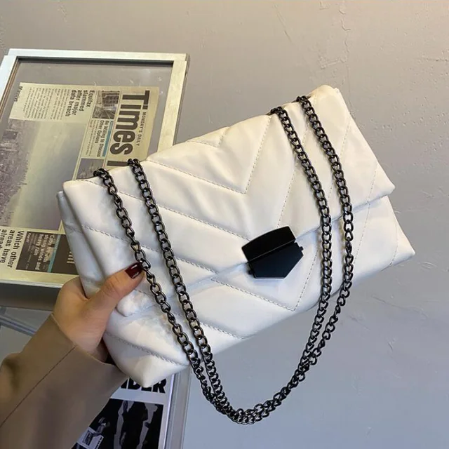 New Casual Chain Crossbody Bags For Women Fashion Simple Shoulder Bag Ladies Designer Handbags PU Leather Messenger Bags white