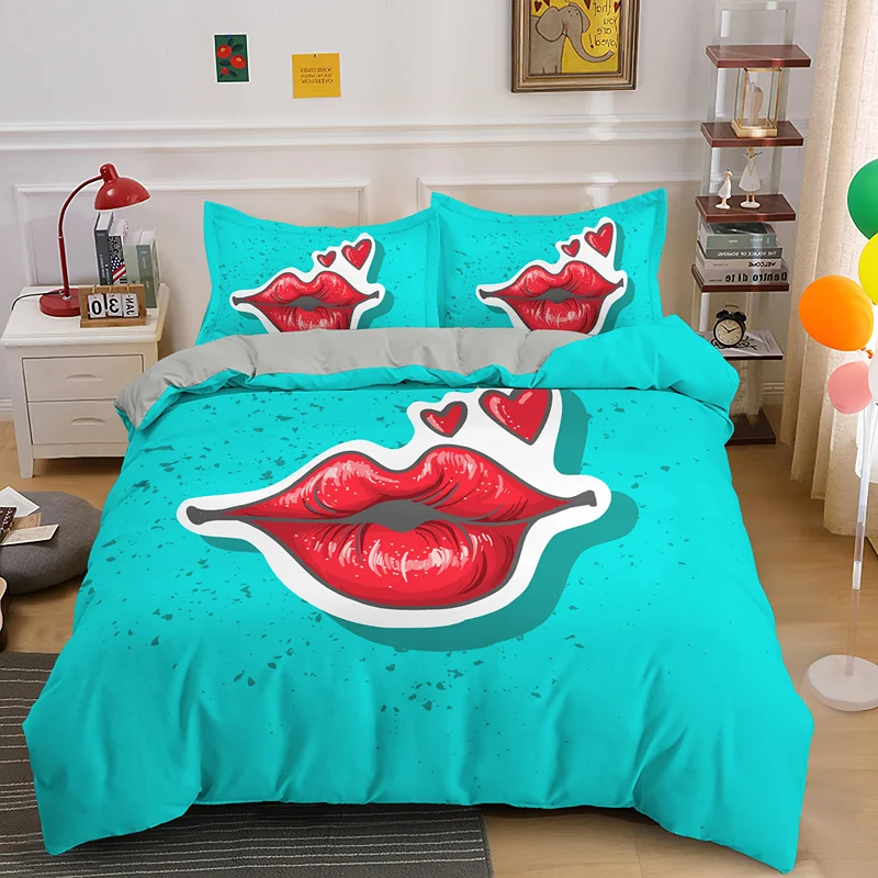 Kiss Sexy Lips Duvet Cover And Pillowcase Luxury Bedding Set Quilt Covers Queen Size 2/3PCS Bedclothes Home Textile 