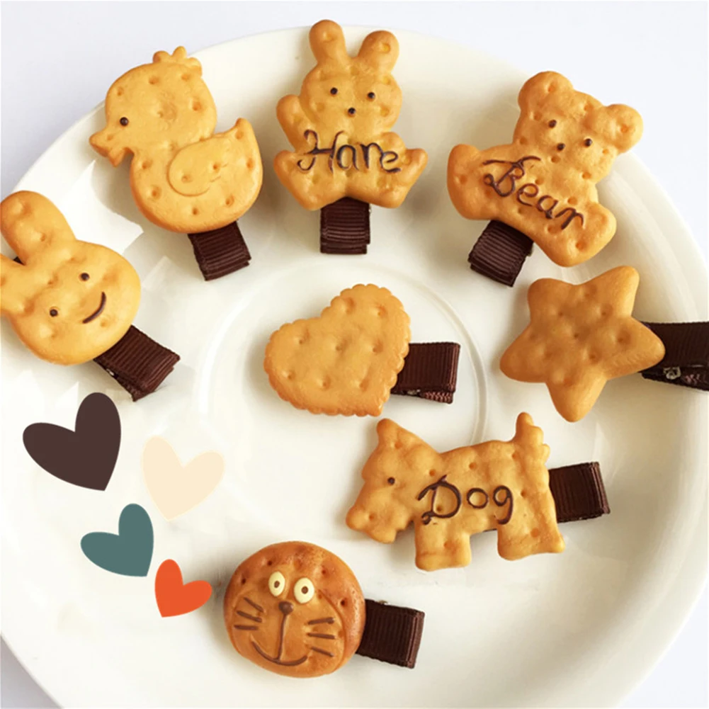 

1 Pcs Lovely Harajuku Hairpin Soft Sister Cookie Bear Hairpin Edge Clamp Simulation Cookies Duckbill Clip Children's Hair Tools