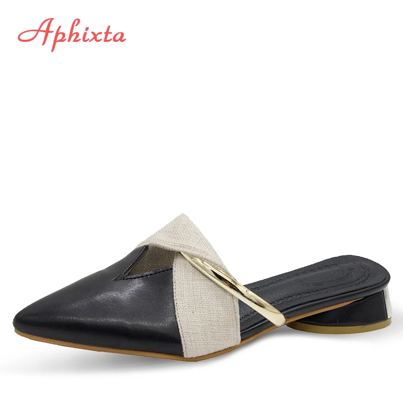 

Aphixta Women Mules 2019 Pointed Toe Slippers Shoes Square Heel Women Slippers Slides Beach Flip Flop Slip On Slipper Woman