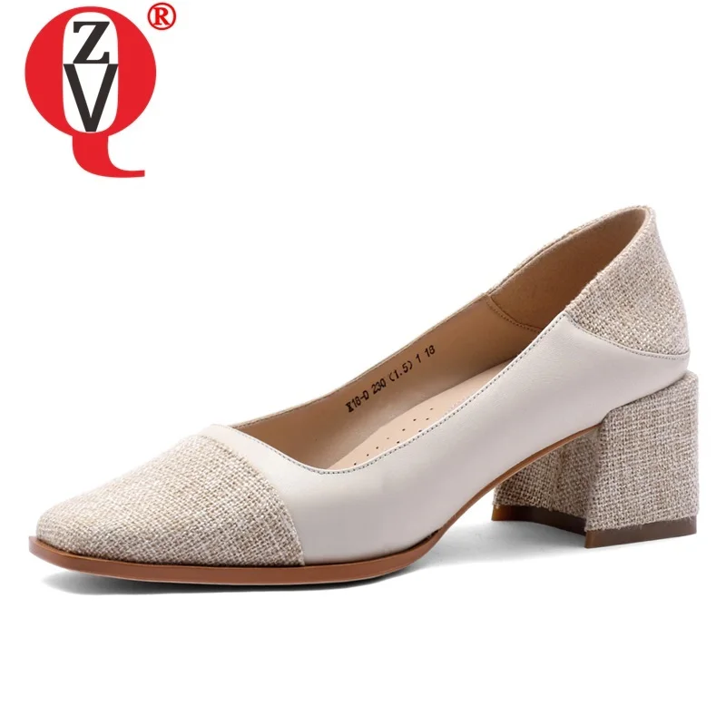 

ZVQ spring new fashion sexy women pumps outside high heels square toe handmade genuine leather party women shoes drop shipping