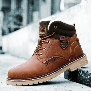 

2019 Men Hiking Shoes Protective and Wear-resistant Sole Shoes Mens Winter Trends Mens Leather Sneakers Big Szie 45 Snow Boats