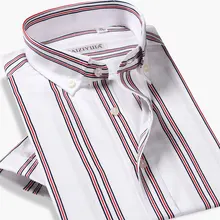 Роскошная модная полосатая мужская летняя рубашка с коротким рукавом, мягкая хлопковая рубашка на пуговицах, Высококачественная Белая умная Повседневная рубашка