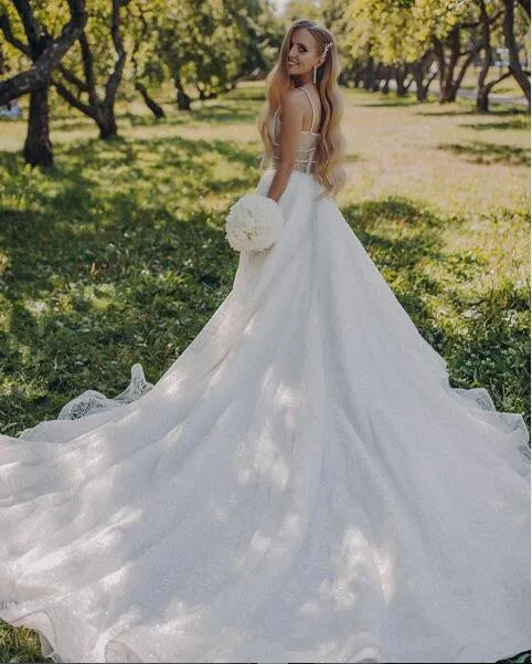 Vestido De Noiva белые кружевные аппликации свадебное платье невесты с длинным шлейфом Свадебное платье es A Line Boho пляжное свадебное платье