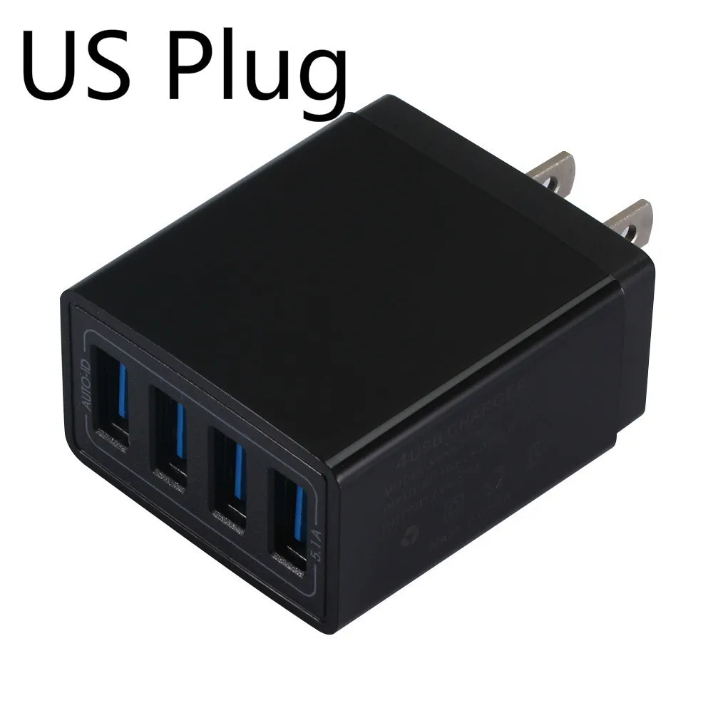 5.1A 4 порта USB зарядное устройство адаптер дорожное настенное зарядное устройство мобильный телефон быстрое зарядное устройство для iPhone X 8 6s Plus для samsung смартфон - Тип штекера: US BLACK
