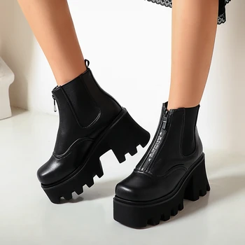 

Brand New Large Sizes 43 Square High Heels Winter Woman Shoes Cool Street Platform Cosplay Ankle Boots