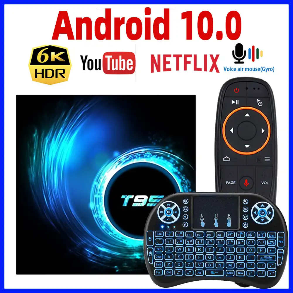 Bluetooth 5.0 TV Box Android 10.0 2.4 G e 5G WiFi Ethernet 6K Ultra HD Smart TV Box Sidiwen T95 Andriod Box 4 GB RAM/64 GB ROM H616 Quad-Core Media Play 