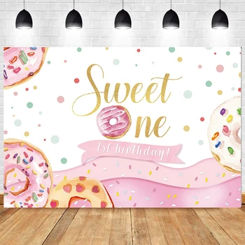 

Pink 1st Donut Photography Backdrop Sweet One Customized Photography Background Booth Studio Prop Decoration Banner