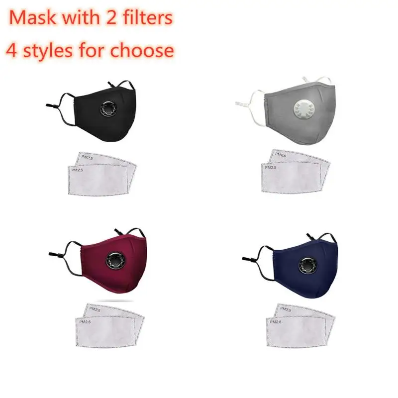 

1 Pc Anti-smog Activated Carbon Mask Air Valve Mask Riding Sun Protection Mask Reusable PM2.5 Mouth Mask With 2 Filters In Stock