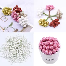 100/200 шт/партия с мелкими блестками золотые тычинки вишня Искусственные цветы маленькие ягоды Рождественская Свадебная вечеринка DIY подарок декоративная коробка