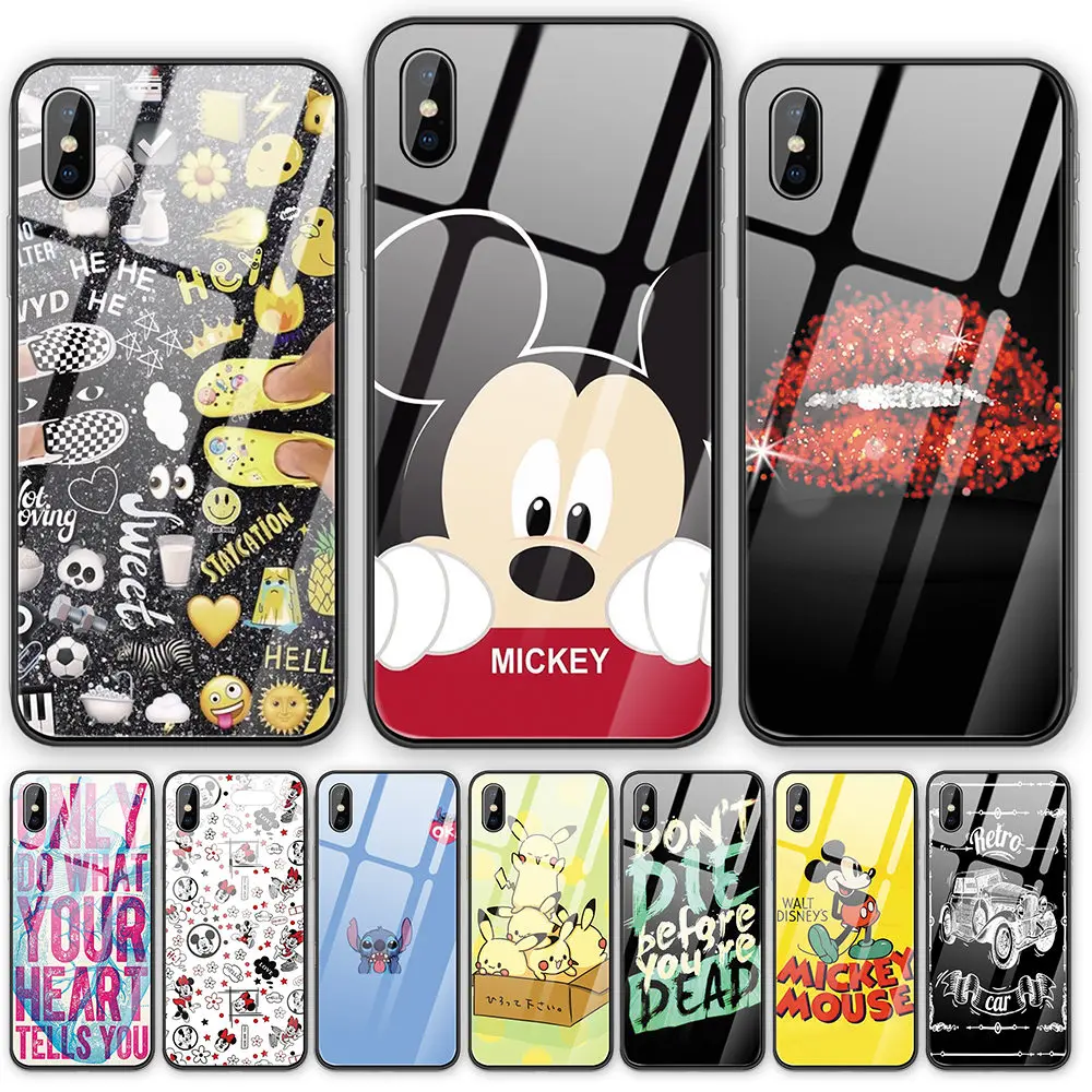 Lovely Cartoon Tempered Glass phone case For iphone 5 5S SE 6 6S 7 8 Plus X XS XR XSMAX 11 Pro Max Inspirational back cover Case | Мобильные