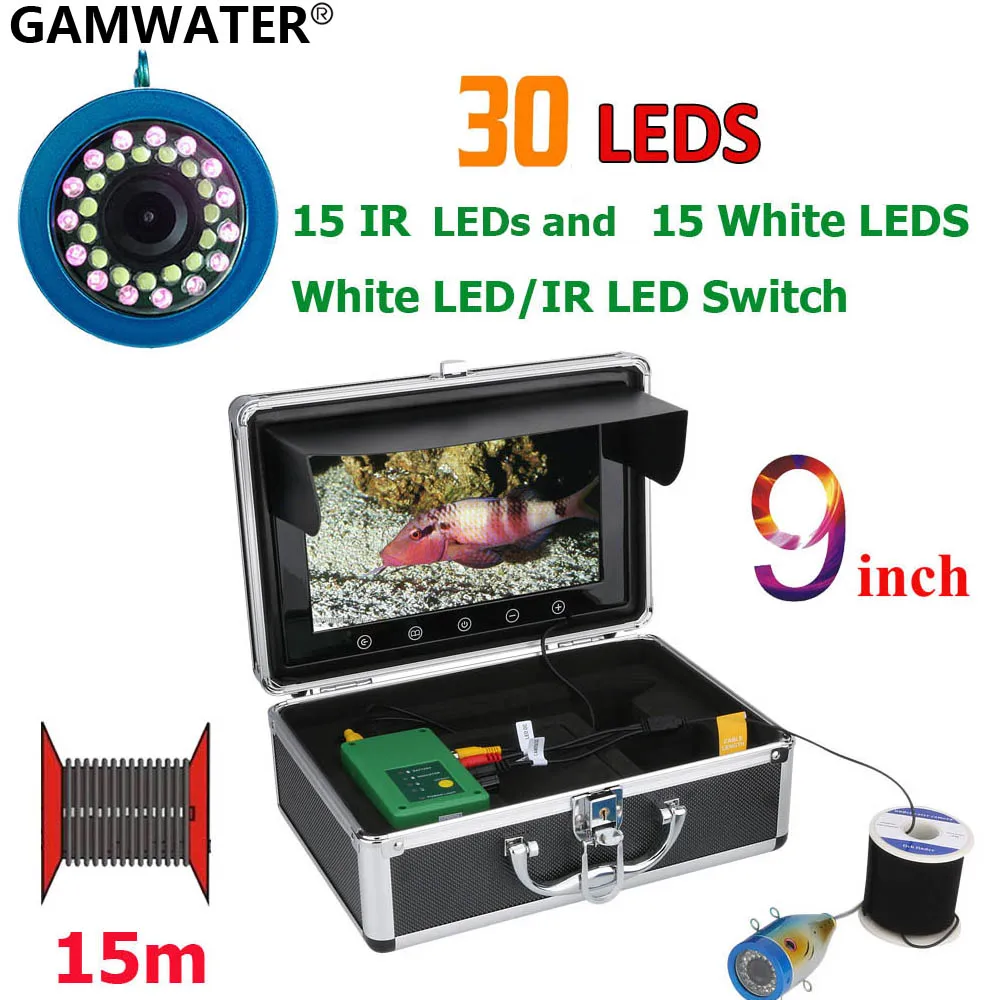 Эхолот для подводной рыбалки GAMWATER 9 дюймов 15 м 30 50 1000TVL шт. белых светодиодов + шт