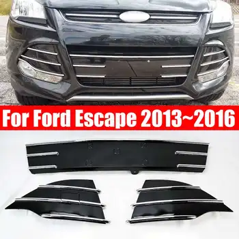 

3 Pcs Electroplate Chromed Car Front Bumper Lower Grille Grill Fog Covers Kits for Ford Escape 2013-2016