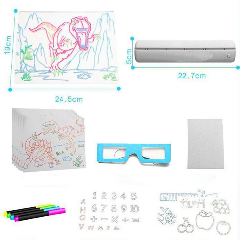 Price 1Set Early Educational Toy 3D Drawing Board Multi function Sketchpad 3D Drawing Flashing Board Drawing Without Box