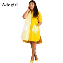 Adogirl рубашка в тонкую полоску в стиле пэтчворк, платье длиной до колена, необычное свободное платье с отложным воротником, женское Повседневное платье с большим карманом