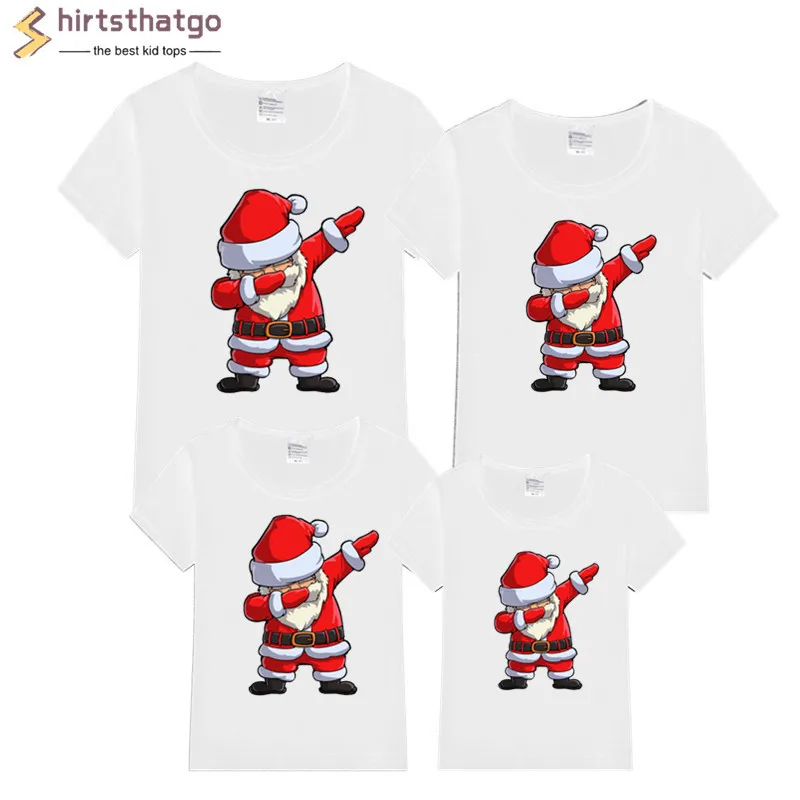 Dabbing Santa Christmas Family Cotton Tshirts Boys Girls and Father Mother Christmas Dabbing Clothes Fashion Party Wear Baby Tee - Цвет: T127V-white