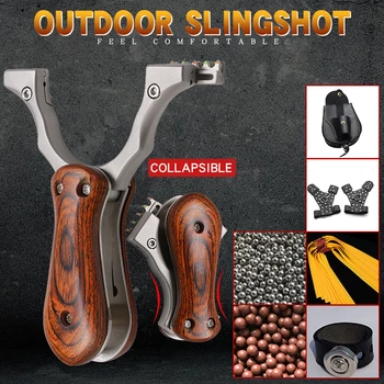 

Big Power Folding Slingshot Catapult Titanium Steel Fast Bow Professional Rubber Band Ammo Bag Outdoor Hunting Accessories