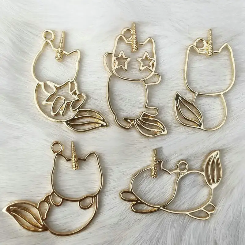 5 шт Единорог кошка открытый обрамление DIY УФ Смола амулеты KC Золотой цвет подвеска на металлическом каркасе Смола ремесло инструмент ювелирные изделия аксессуары