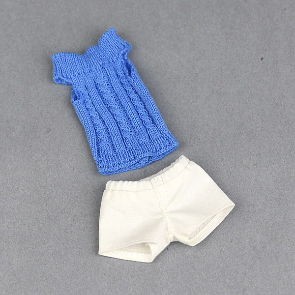 Чистый свитер ручной вязки Blyth кукла аксессуары трикотажные топы ручной работы пальто платье одежда для 1/6 BJD куклы Подарки для девочек детские игрушки - Цвет: blue white shorts
