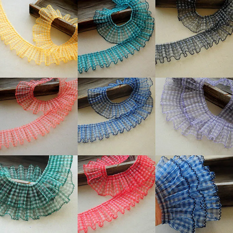 

1M Pleated Tulle Plaid Lace Trim 7cm Guipure Ribbon Lace Fabric Supplies Lace Fabric For Wedding Dress Sewing Crafts encajes Q03