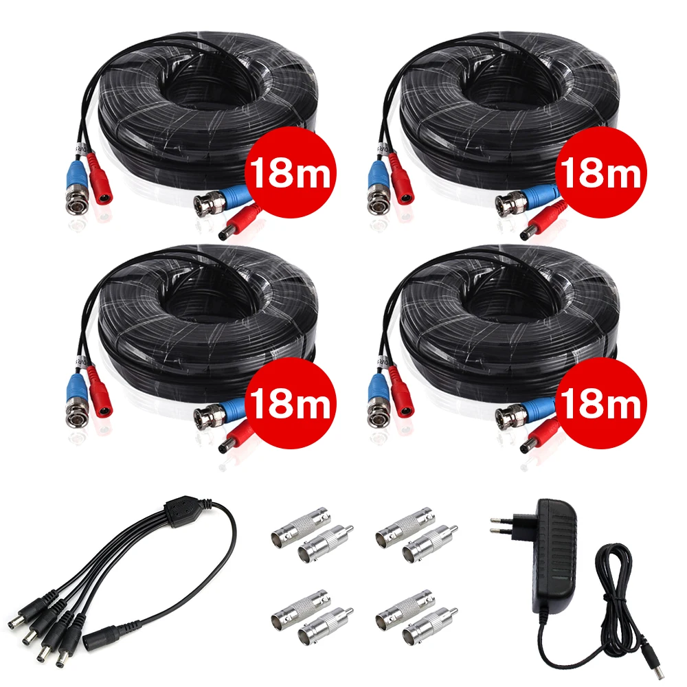 Cabo de Alimentação de Vídeo com dc Sistema de Vigilância de Vídeo v para 4 com Fio Pces Cctv Cabo Bnc & dc Plug 12 Ahd Câmera Acessórios 4 18m60ft