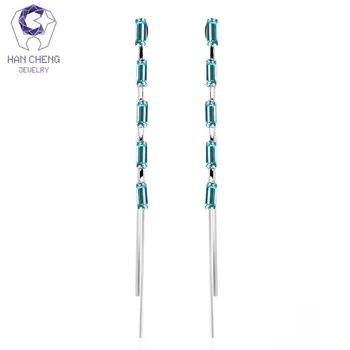 

HanCheng New Tassel Copper Nail Dangle Hanging Long Zircon Gem Stone Drop Earrings For Women Jewelry brincos bijoux
