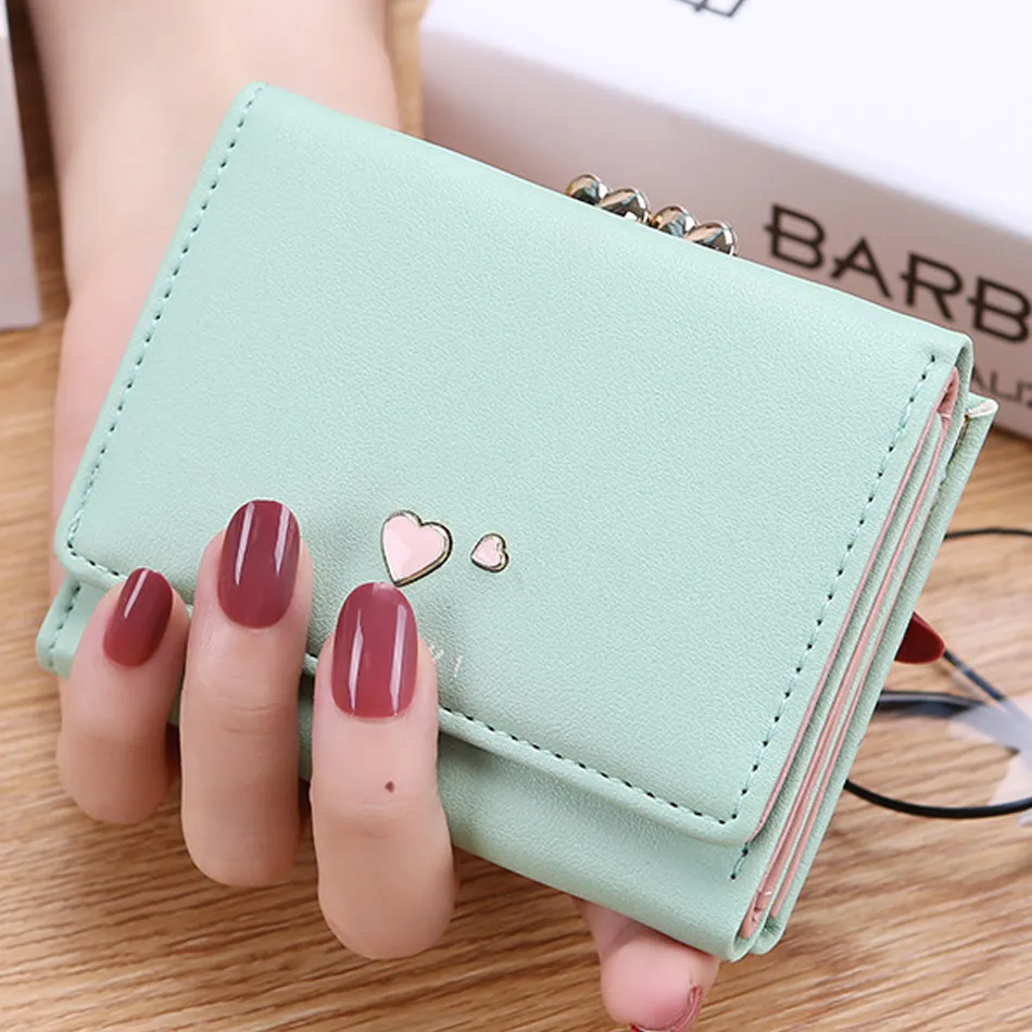 Pink Female Wallet Small Short Purse For Women Coins Cute Leather Lady Wallet Vallet Luxury Design Money Bag Portomonee Walet - Цвет: green