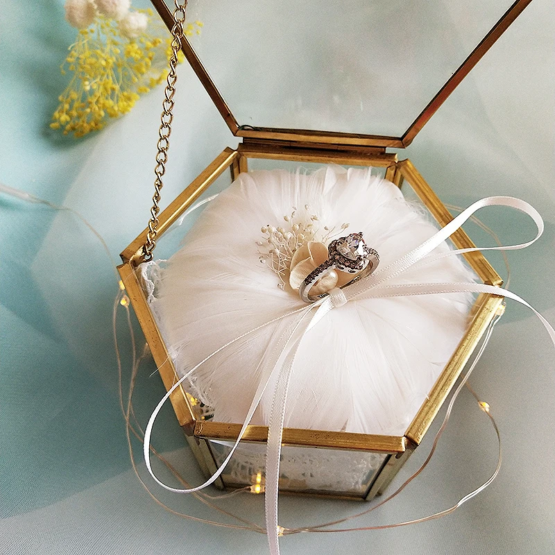 Свадебные подушечки для обручальных колец, стеклянная коробка для свадебных колец, белое кольцо женское подушку для носителя, цветок, девушка, свадебное кольцо, коробка, стекло