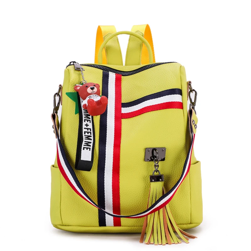 LISM сумка на плечо для молодых кожаных сумок с кисточками новые ретро модные женские рюкзаки на молнии кожаные школьные сумки высокого качества - Цвет: yellow