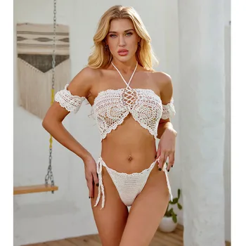 

#Z30 White Hollow Out Swimming Suit For Women Swimwear Women Split Bikini Set Hand Hook Swimsuits Womens Maillot De Bain Femme