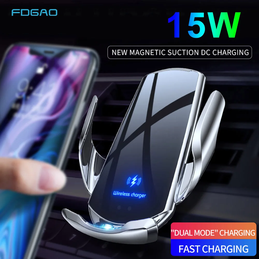 Car Wireless Charger For iPhone 12 Pro Max 11 XS XR X 8 Samsung S21 S20 Automatic Sensor Magnetic 15W Car Charger For Cell Phone