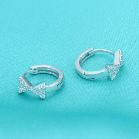 Серебро S925 серьги-кольца женские ювелирные изделия Диаманте кольцо с бантом милые популярные украшения подарки 13x5 мм 1 пара