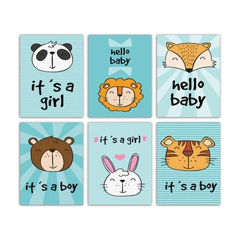 

Baby Shower Boy or Girl Cartoon Animal Posters and Prints Canvas Decorative Paintings Home Wall Art for Nursery or Celebration