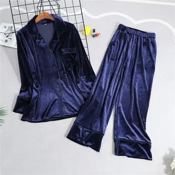 

Autumn Soft Velour Women Pajamas Sets 2019 Cute Long Sleeve 2 Pcs Suit Home Wear Female Casual Nightwear Pyjama