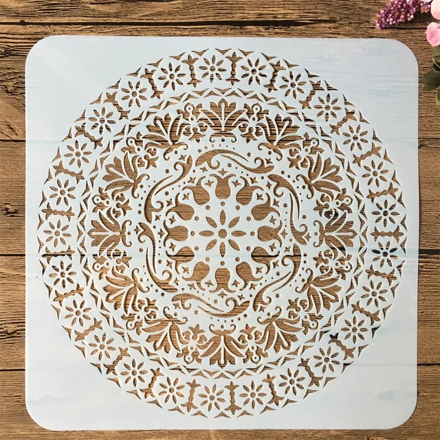 9Pcs/Pack 15*15cm Mandala Round Geometry DIY Layering Stencils Painting Scrapbook Coloring Embossing Album Decorative Template 1Pcs No 4