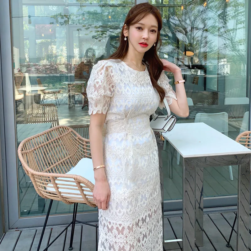 HAYBLST Brand Dress Womens 2020 Summer Dresses Short Sleeves Plus Size Sexy Clothes Elegant Korean Style Clothing Lace Vestidos