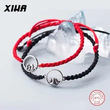 Счастливый Регулируемый красный/черный браслет с нитью океан Гора навсегда любовник пара 925 пробы серебряный плетеный веревочный браслет