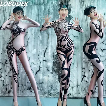 

3D Pattern Printing Stretch Spandex Jumpsuit Sexy Women Nightclub DJ Singer DS Costume Pole Dance Acrobatics Performance Clothes
