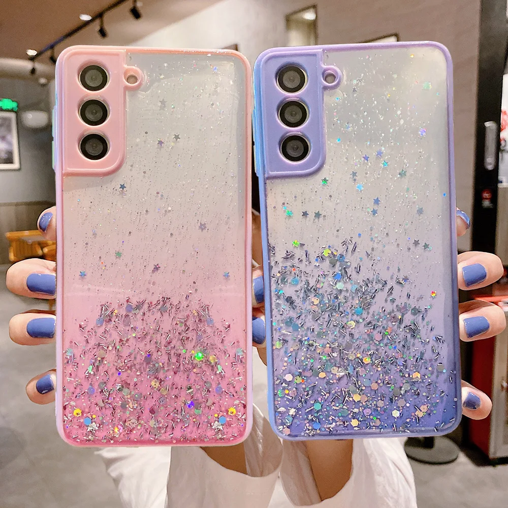 Per Samsung S21 S20 Fe Plus Nota 20 Ultra Custodia Bling Glitter Cover per Samsung Galaxy A71 A51 A50 A52 A72 A32 A31 A21S A_voghion.com