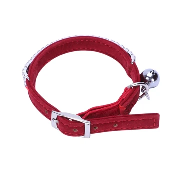 

New Collar Cat Baby Puppies Dog Safety Elastic Adjustable with Diamond Rhinestone bell Soft(red) S