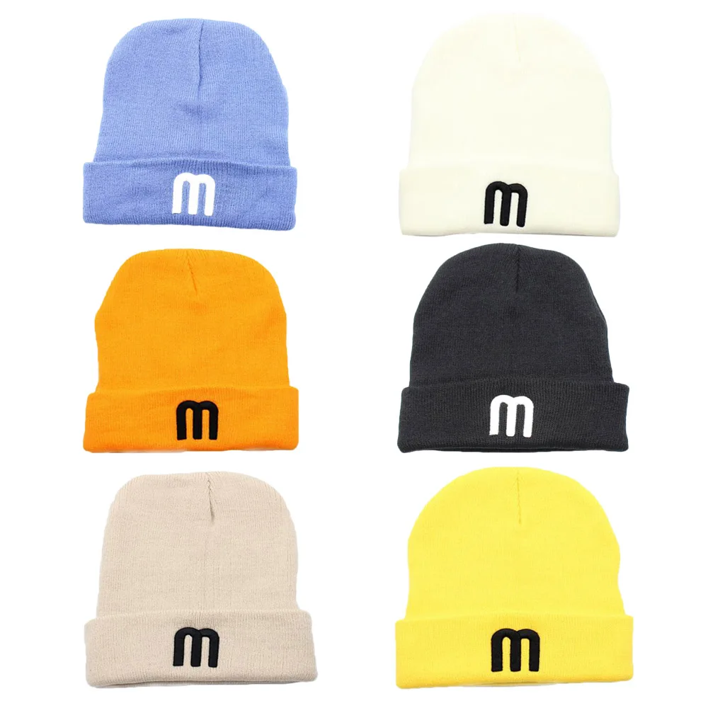 

Men Women Knitted Hat Embroidery M Letter Beanie Skullcap Cap Cuff Brimless Retro Unisex HipHop Sport Elastic Warm Winter Ski Ha