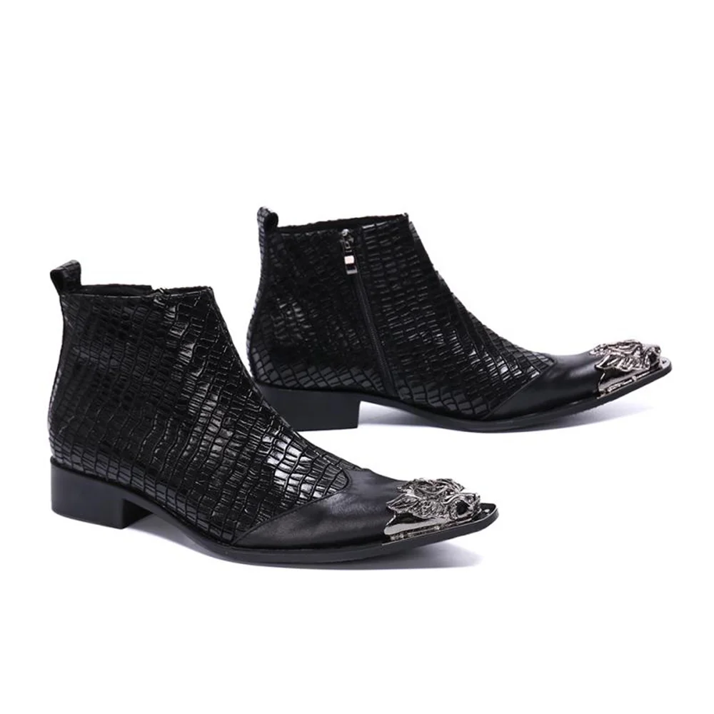 Mens Zipper Cowboy Boots British Style Business Dress Boots Autumn Winter Pointed Cowhide Leather Ankle Boots