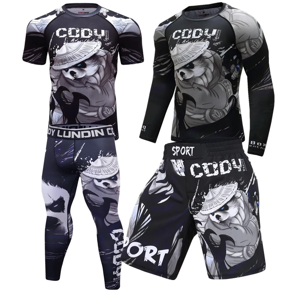 jiu jitsu rash guard men sport kickboxing set mma compression t-shirt + pants muay thai shorts rashguard bjj gi training tracksuit sports apparel mens t shirt