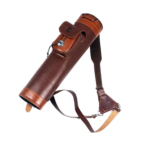 Traditional Portable Pouch Shoulder Belt Bag Carrying Genuine Leather Archery Quiver Arrow Back Quiver For Archery Shooting Brown