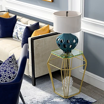

Golden nano paint craft Nordic modern simple marble light luxury bed side several metal frame tempered glass small tea table pol