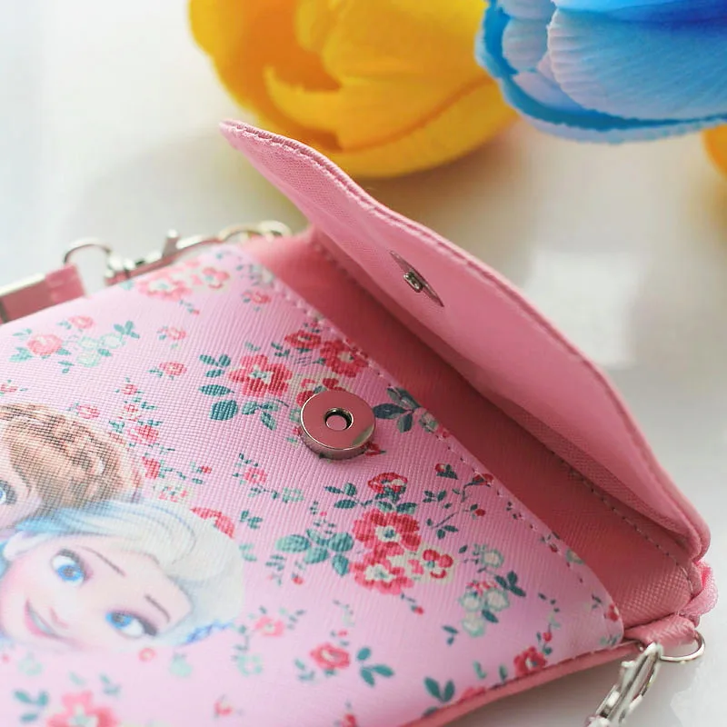 Disney New Frozen Princess Messenger Bag Pu Leather Girl Snack Bag Cute