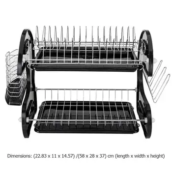 

Black Multi-Function Double Bowl Plate Chopsticks And Spoon Collection Shelf Vegetable Fruit Drain Rack Good Durability