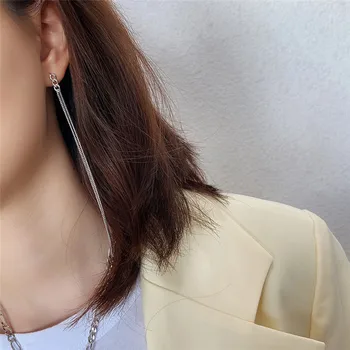 

POFUNUO 925 Sterling Silver Women Luxury Wedding Jewelry Tassel Earrings European French Style Female Delicate Ear Lines Earring