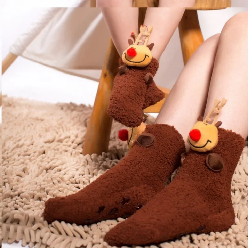 10 пар/упак. Семья Рождественские носки для взрослых и детей спальный носки-тапочки плюшевые колготки кораллового цвета плотной полотенечной ткани Носки милые теплые домашние Тапочки